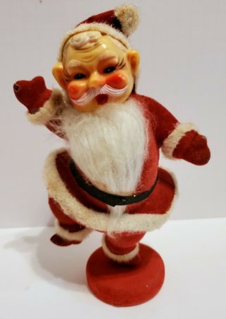 Vintage Flocked Plastic Dancing Santa Blow Mold Figure Approx.  9 "
