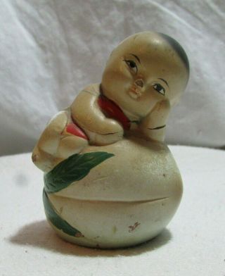 Vintage Collectible Asian Composite Figural Pencil Sharpener,  Baby On A Peach