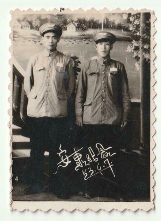 Korean War Chinese 1953 Studio Photo Air Force Men Andong China Yalu River
