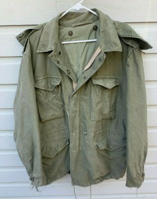 Vtg 1950s Korean War Us Army Military M - 1951 Hooded Combat Field Coat Jacket Xl