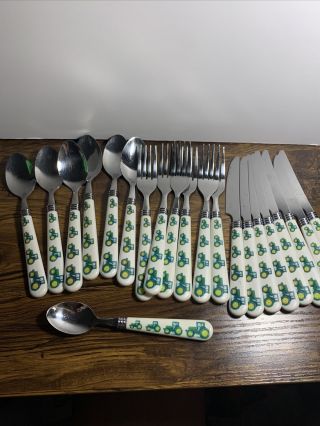 John Deere Flatware Set 22 Piece Plastic Handles Forks Knives Spoons Gibson 90 