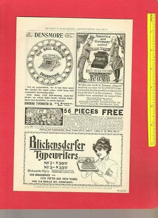 Vintage 1899 Densmore,  Jewett & Blickensderfer Typewriters Ads
