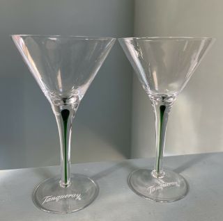 2pc Set Tanqueray Green Stem Art Glass Gin Martini Glasses