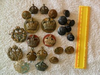 Assortment Of Vintage Royal Air Force Raf Cap And Kings Crown Badges & Buttons