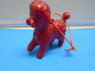 Vintage Plastic Blow Mold Poodle Christmas Ornament Hong Kong Red Dog 1960 
