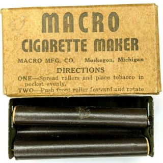 Muskegon,  Michigan Macro Cigarette Maker Roller Box Vintage Roll Army Green E4