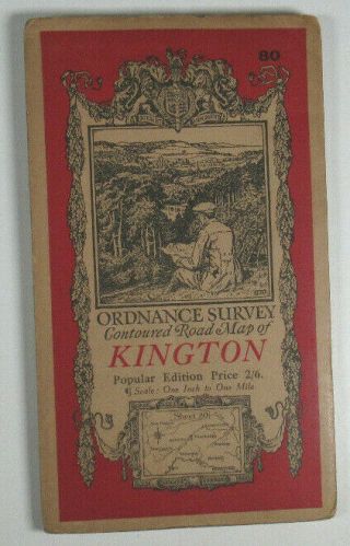 1931 Old Vintage Os Ordnance Survey Popular Edition One - Inch Map 80 Kington