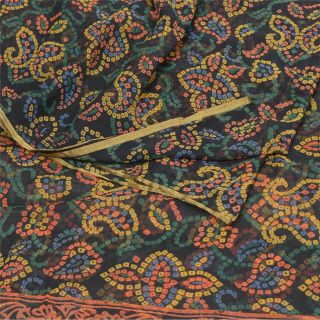 Sanskriti Vintage Black Sarees Chiffon Bandhani Printed Sari Soft Craft Fabric