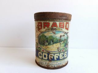 Vintage Brabo Brand Coffee Empty 1lb Tin Can Geo Rasmussen Chicago