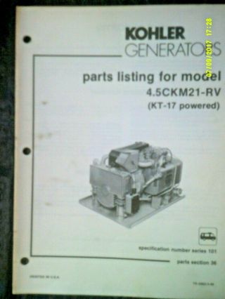 Vintage Kohler 4.  5ckm21 - Rv Spec.  Series 101 Generator Parts Listing Tp - 5060