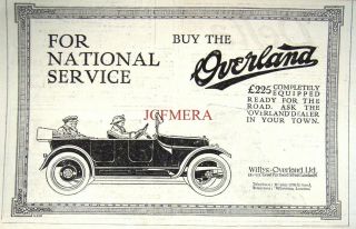 Willys Overland 1917 Car Print Advert 4 - Antique Ww1 Auto Ad