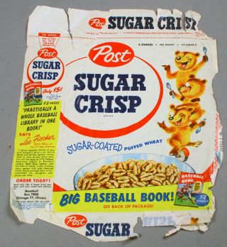 Post Sugar Crisp Cereal Box Waxed Wrapper - Sugar Bear - - 1950s