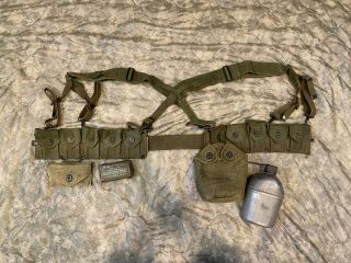 Us Army M1923 M1 Garand Cartridge Belt W M1945 Suspenders Canteen - Korean War