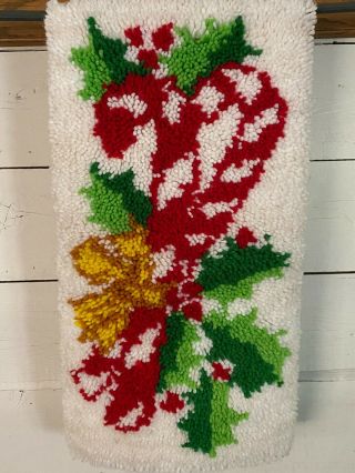 Vintage Handmade Christmas Candy Canes Latch Hook Wall Decoration 1980s