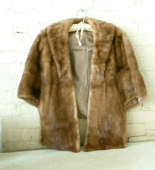 Vintage Brown Fur Stole Mink? Ermine? W/ Inside Pockets No Closures