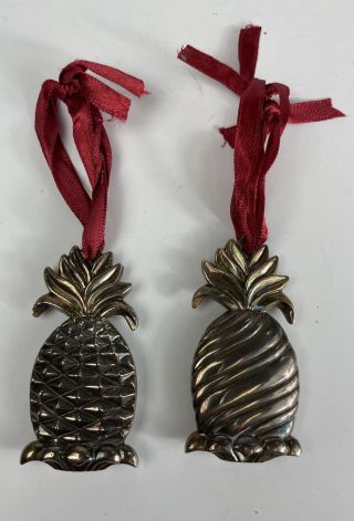 Set Of 2 Vtg Lenox Williamsburg Gold Color Pewter Pineapple Ornaments 2 - 5/8”