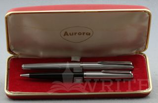 Very Good Parure Aurora 98 Chrome Plated Fountain Pen Ballpoint Pen