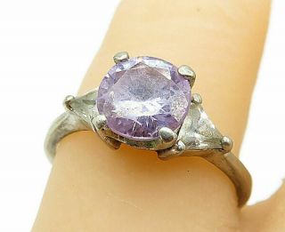 925 Silver - Vintage Amethyst & Topaz Solitaire With Accents Ring Sz 7 - R9970