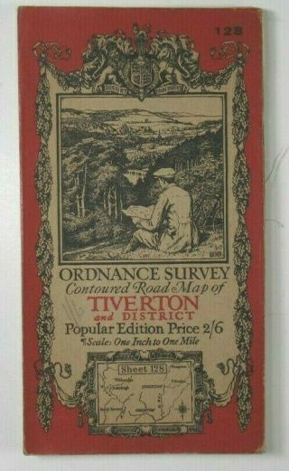 1918 Old Vintage Os Ordnance Survey One - Inch Popular Edition Map 128 Tiverton &c