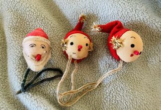 3 Vintage Pipe Cleaner Christmas Ornaments Santa,  2