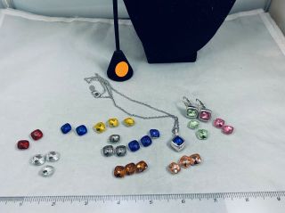 Vtg.  Joan Rivers Classic Multi - Color Rhinestone Interchangeable Necklace/earrings