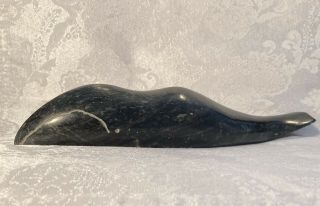 Vintage Folk Art Carved Whale Alaskan Natural Stone 1972 Signed High Gloss