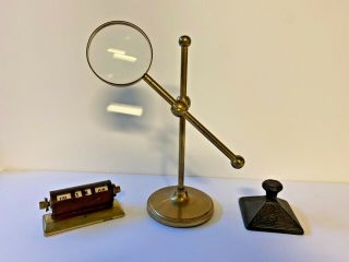 Vintage Desk Set; Magnifying Glass,  Desktop Calendar,  Heavy Paper Weight; Qty.  3