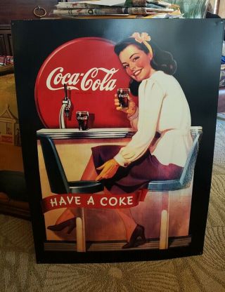 Retro Vintage Coca Cola Soda Fountain Girl Metal Sign