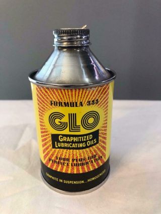 Vintage Glo Graphitized Lubricating Cone Top Oil Can Automobile Advertising