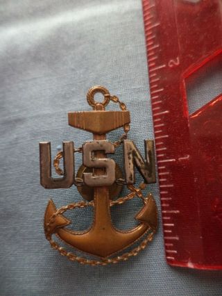 Vintage Usn United States Navy Sterling And Gold Tone Anchor Pin