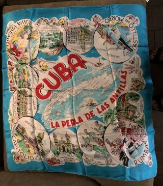 Vintage Cuba 1950s Souvenir Scarf Rare.  La Perla De Las Antilles