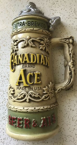 Vtg Canadian Ace Beer Steins Mugs Chalkware Wall Sign Breweriana Collectible