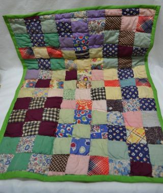 Vintage Antique Handmade Hand Stitched Doll Patchwork Quilt Feed Sack 27 " X 19 "