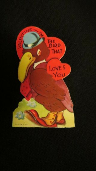 Vintage Dapper Raven Valentine Card 1950s Unsigned
