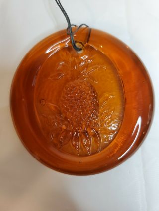 Handcrafted Round Disc Pressed Glass Pineapple Ornament/suncatcher - Amber - Euc