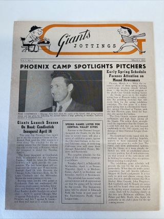 Vintage March 4,  1963 Giants Jottings Baseball Newsletter - Vol 5 No 2 Candlestick