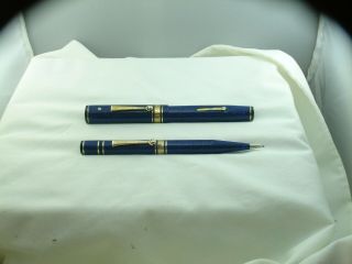 Wahl Oversize Gold Seal Lazulitic Blue Fountain Pen And Pencil