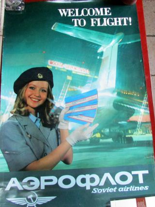 Vintage Soviet Union Aeroflot Russian 26 " X 38 " Travel Poster