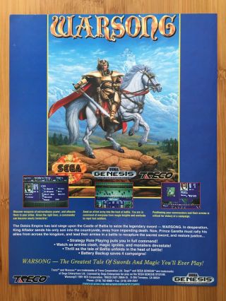Warsong Sega Genesis 1991 Vintage Game Print Ad/poster Official Authentic Art