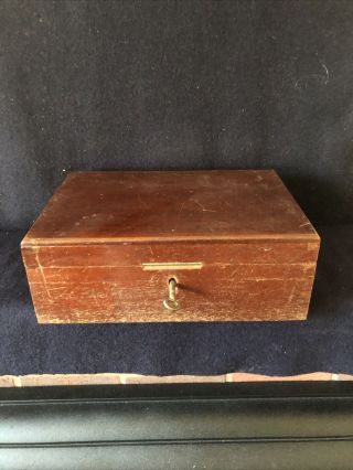 Vintage Wooden Writing / Storage Box With Lock And Key