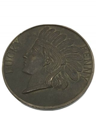 Large Lucky Penny " Indian Head " Souvenir Of Port Arthur Texas 2.  75 " Ships