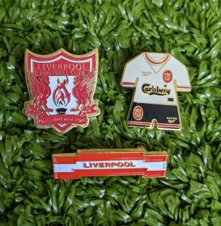 Bundle Of X3 Liverpool Fc Badges Vintage Carlsberg Away The Crest & Scarf