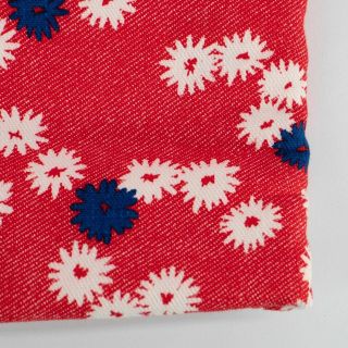 Vintage Cotton Fabric Red White Blue Floral Print Sturdy Canvas 59 X 46