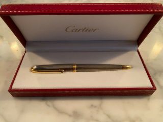 Cartier Ballpoint Pen Silver & Gold Trim Clip Pm04166 Louis Writing