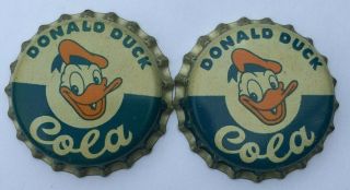 2 Donald Duck Cola Soda Bottle Cap; Salem,  Mass.  ; 1955; Walt Disney; Cork
