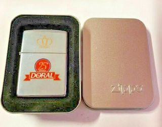 Vintage 1995 Doral 25th Anniversary Zippo Lighter In A Tin Never Fired