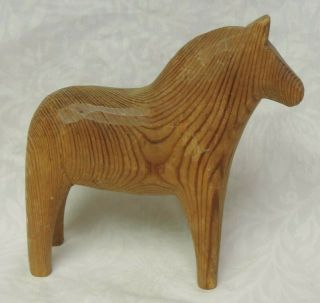 Vintage Hand Carved Unpainted Dala Horse Sweden?? 6 1/2 " Tall