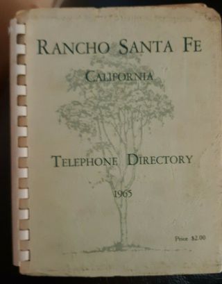 Vintage Telephone Directory Book From Rancho Santa Fe California 1965