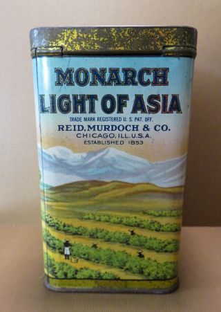 VINTAGE ' MONARCH LIGHT OF ASIA,  ' INDIA TEA TIN BOX CHICAGO,  ILL 3