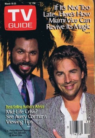 Vintage Mar 19 1988 Tv Guide No Label Miami Vice Don Johnson